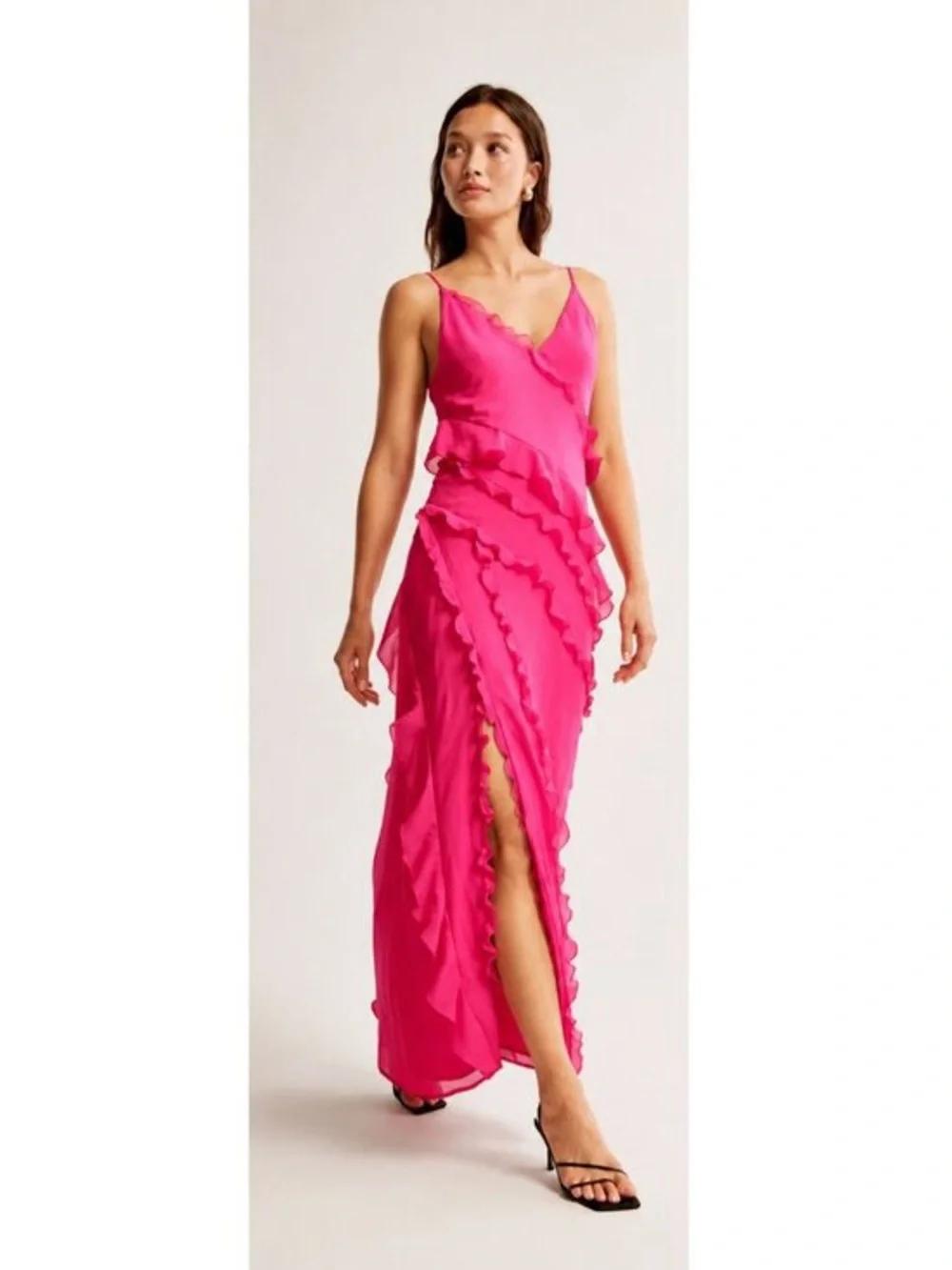 Abercrombie & Fitch Hot Pink Ruffle Maxi Slip Dress
